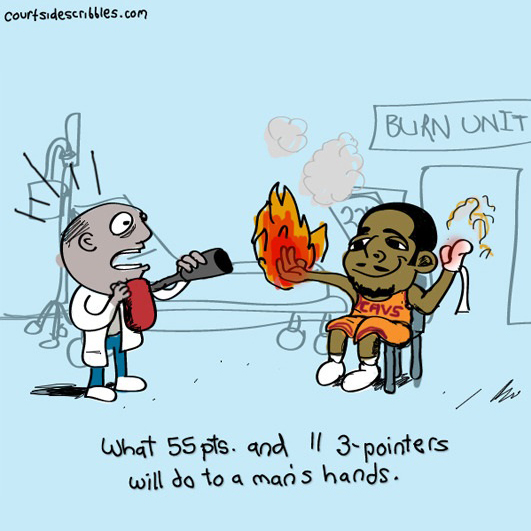 Kyrie cartoons cavaliers burnt hands burn unit 55 points 11 three pointers nba comic